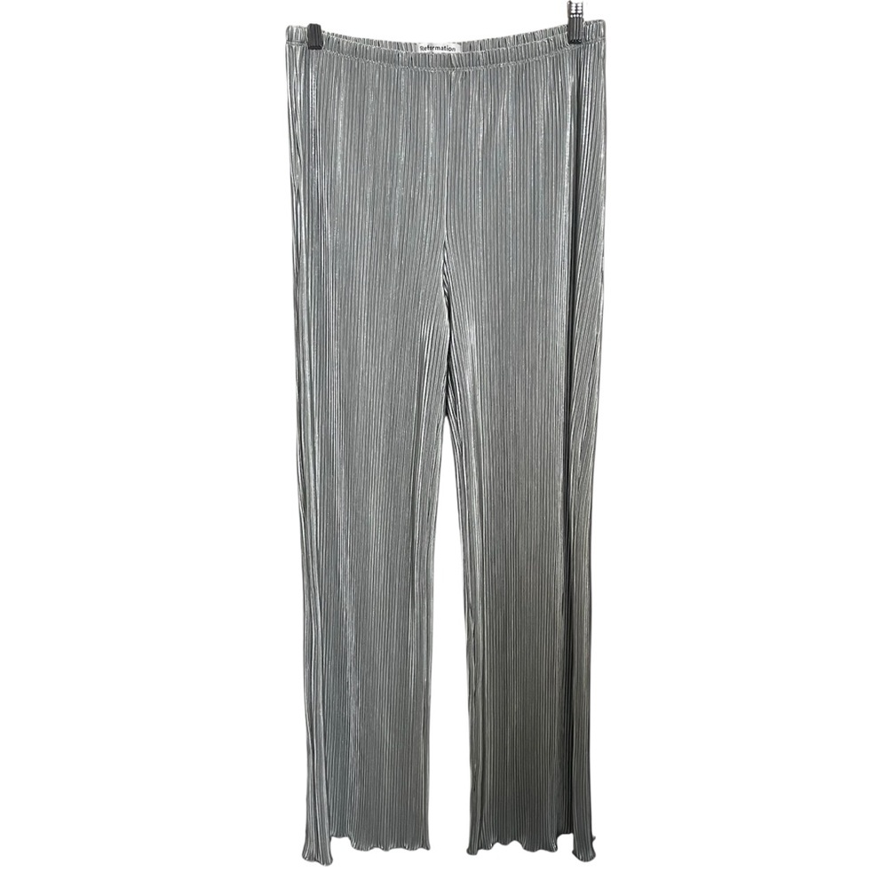 Reformation Elora Knit pants wide leg long length Silver metallic shine NWT